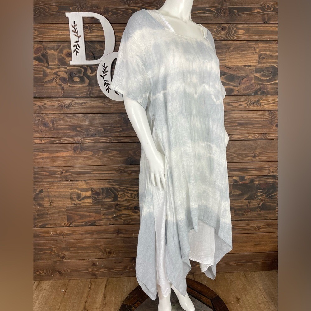 Saga | Made in Italy Linen Hanky Dress Layered Ombre Tie Dye Handkerchief Dress - Picture 3 of 9